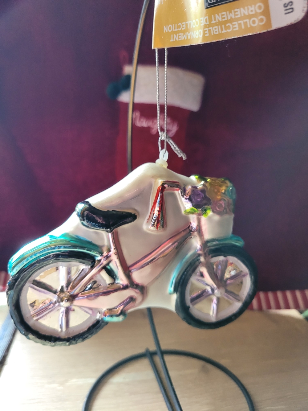 Ashland Metallic Pink and Teal Bicycle Ornament with Floral Basket